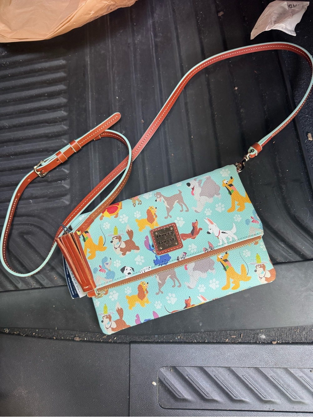Dooney & Bourke Aqua Multicolor Dog-Print Crossbody